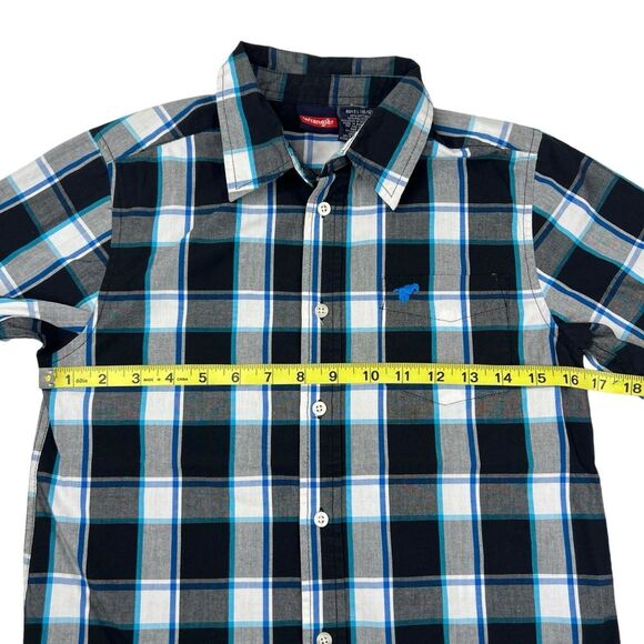 Wrangler Western Shirt Boys Large 10/12 Plaid Shirt White, Blue and black - Picture 3 of 5